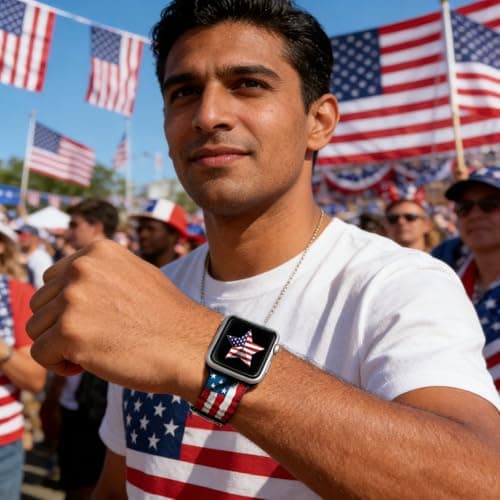 Compatible with American Flag Watch Bands for Women Men 38/40/41/42/44/45/46/49mm, Silicone Sport Replacement Wristband Strap for IWatch Series 11 10 9 Ultra 8 7 6 5 4 3 2 1 SE.44/45/46/49/42mm(Series 3 2 1).Vintage American Flag — view 3