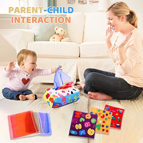 YOGINGO Baby Toys 6 to 12 Months - Tissue Box Toy Montessori for Babies 6-12 Months, Soft Stuffed High Contrast Crinkle Infant Sensory Toys, Boys&Girls Kids Early Learning Gifts — view 2