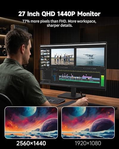 KTC 27 Inch QHD Computer Monitor - 144Hz Gaming PC Monitor 2K, 4000:1 Contrast, 129% sRGB, Adaptive Sync, HDMI DP, Anti-Blue Light, 3-Side Frameless, for Casual Games and Work, VESA Mount H27T27S