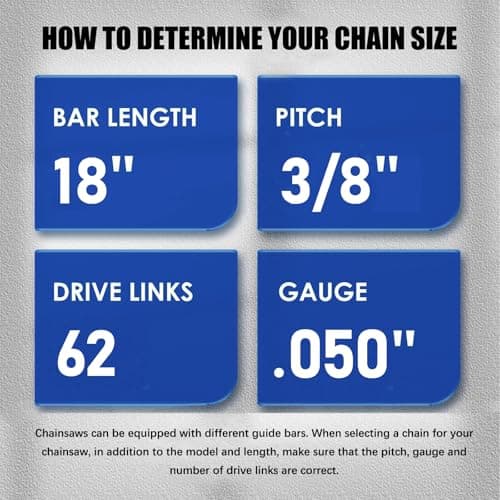 2 Pack 18 Inch Chainsaw Chain 62 Drive Links .050" Gauge, 3/8" Pitch, 18" Replacement Chain Low-Kickback Chainsaw Chains
