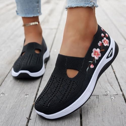 Sneakers Women Wide Fit Orthopedic Shoes for Women Wide Width Breathable Walking Comfortable Slip On Sneakers Non Slip Food Service Lightweight Nurse Shoes Ladies Daily Arch Support Trainers size5 8 9