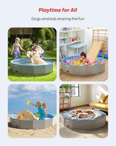Peteast Foldable Dog Pool with 2 Flying Disks, Durable Hard Plastic Dog Swimming Pools for Large Dogs, Collapsible Pet Pool for Backyard & Indoor, Ideal Kiddie Pools for Dogs and Kids, 32 in — view 5