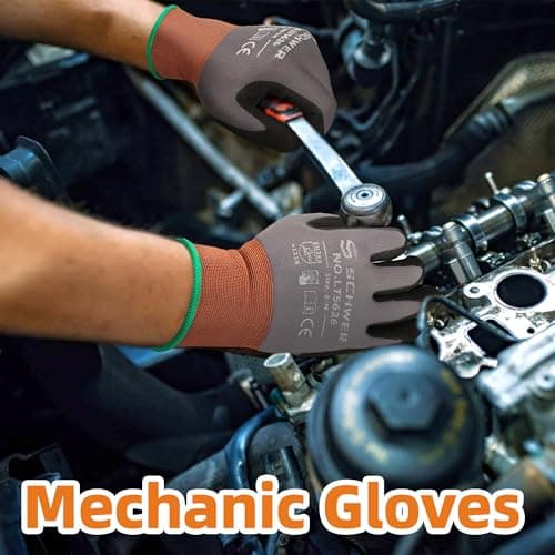 Schwer 3 Pairs Work Gloves Sandy Nitrile Coated LT5626, Level 6 Abrasion Resistant (Certified) Heavy Duty Working Gloves with Grip for Men Women, Touch-Screen, for Gardening, Construction, L — view 4