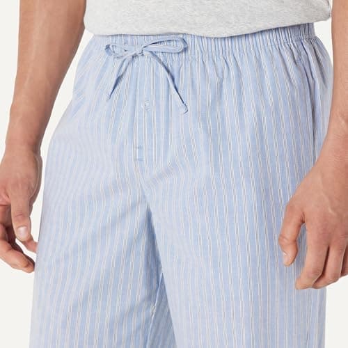 Amazon Essentials Men's Cotton Poplin Straight-Fit Pajama Pants with Pockets, Elastic Waist, Drawstring, Cornflower Blue Thin Stripe, Large — view 3