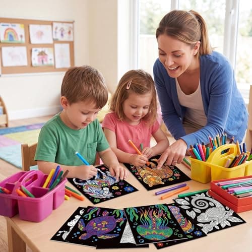 Zhanmai 24 Pack Velvet Coloring Posters Fuzzy Velvet Coloring Posters Crafts for Kids Color Your Own Poster Bulk for Holiday School Party Activities Home(Mandala Animals) — view 5