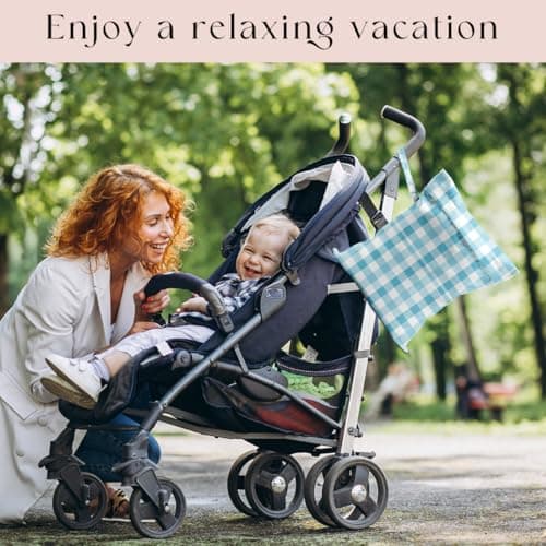 zcyxuuw Wet Bag, Wet Dry Bag, Waterproof Swim Bags, Machine Washable Reusable Bags for Beach, Pool, Diapers, and Dirty Yoga Gym Clothes(Blue White Gingham) — view 4