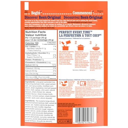 BEN'S ORIGINAL FAST & FANCY Garden Vegetable Style Long Grain Rice Side Dish, 132g pouch