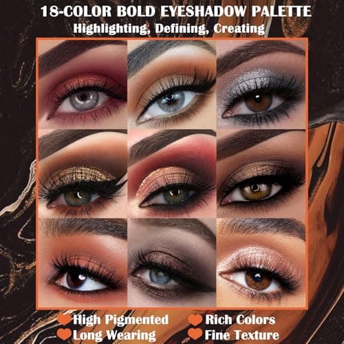 Matte Eyeshadow Palette Pro 18 Colors Pigmented Shimmer Glitter Eye Shadow Palette, Long Lasting Waterproof Dark Smokey Powder Cosmetics Pallet Halloween Valentine Gift Makeup Kit (01# Seductress) — view 4