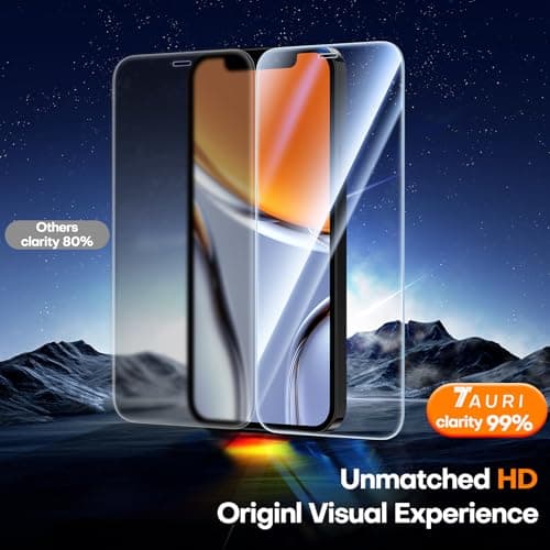 TAURI 4 in 1 for iPhone 12 / iPhone 12 Pro Screen Protector, 3 Pack Tempered Glass Film + 1 Dust Free Easy Installation Tool, Bubble Free Micro-curved Edges HD Screen Protector for iPhone 12 — view 3