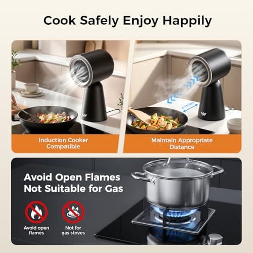 Portable Range Hood with Light, Desktop Kitchen Exhaust Fan with Water Washing Self-Cleaning Mode, 12° Adjustable Head, 3-Speed, Low Noise, Ideal for Apartment, RV, Indoor Hot Pot and BBQ (Black) — view 4