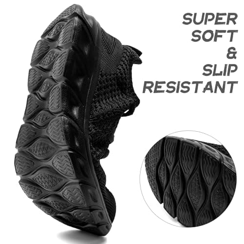 IQYNAM Running Shoes for Men Women Tennis Walking Slip on Unisex Slip-Resistant Work Shoes Breathable Athletic Workout Gym Black Sneakers Size Women 8.5/Men 7 — view 5