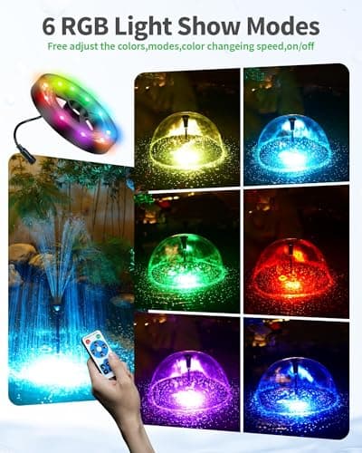 POPOSOAP Pond Fountain Pump Kit with RGB Lights & Remote Control, 660GPH Quiet Submersible Water Pump, 3 Nozzles for Garden Ponds, Fish Tank, Backyard Water Features Decor P1104D