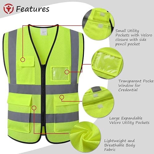 ASIPHITU Reflective Safety Vest for Men Women Construction Vest Meet ANSI/ISEA Standard Yellow Large — view 2