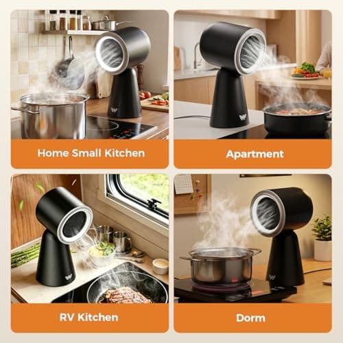 Portable Range Hood with Light, Desktop Kitchen Exhaust Fan with Water Washing Self-Cleaning Mode, 12° Adjustable Head, 3-Speed, Low Noise, Ideal for Apartment, RV, Indoor Hot Pot and BBQ (Black) — view 5