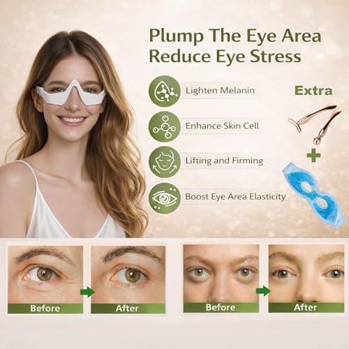 BERONEX LED Red Light Eye Mask & Eye Massager for Under Eye Care – Beauty Device for Puffiness & Dark Circles, Eye Care Glasses Bundle with Scalp Massager & Cooling Rinse Cup