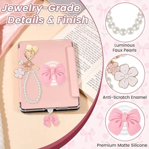 PIGORY Cute Kindle Charms Set with Kindle Pop Socket & Dust Plug Charm Type C. Personalize with Kindle Charm Chain. Essential Kindle Paperwhite Accessories (11th/12th Gen) & Gifts for Book Lovers — view 2