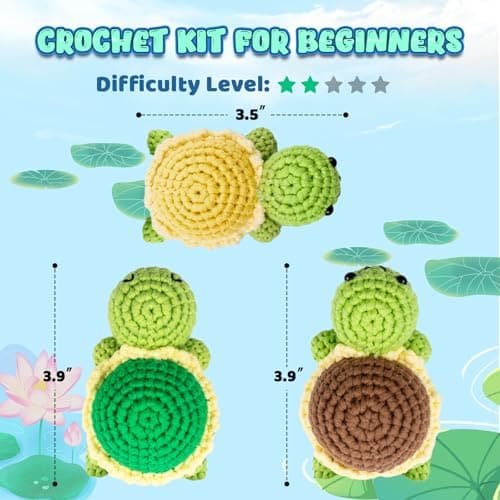 Totiro Crochet Kit for Beginners, Turtle Amigurumi Starter Kit, Easy DIY Craft Set with Step-by-Step Video Tutorials, 3 Pack Animal Crochet Pattern Learning Kit for Teens Adults Birthday Gift — view 4