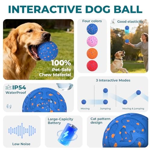 Smart Interactive Dog Toy Ball – Automatic Moving, Bouncing & Rolling, 3 Modes, Chew-Proof E-TPU Shell, Waterproof, Rechargeable,Dog Ball for Medium and Large Dogs, Blue