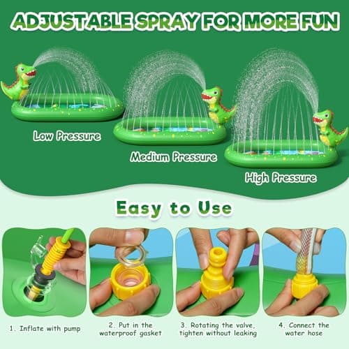 AZDYJL Splash Pad for Toddlers 1-3, Dinosaur Inflatable Sprinkler for Kids, 3-in-1 Baby Splash Pads Outdoor Play Mat, Kids Pool Backyard Summer Water Toys Birthday Gift for 1+ Year Old Girls Boys — view 4