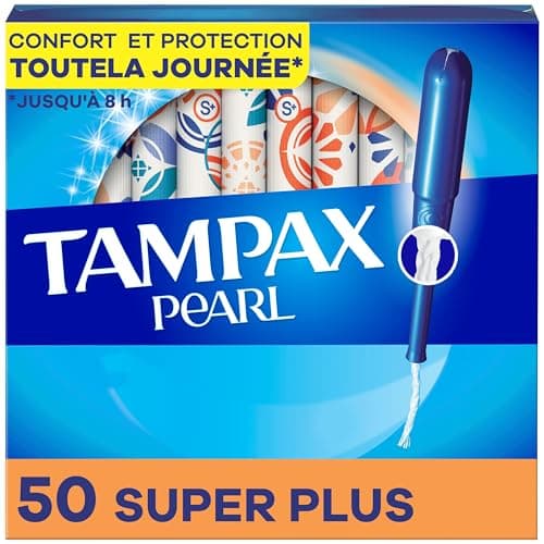 Tampax Pearl Tampons, with LeakGuard Braid, Super Plus Absorbency, Unscented, 50 Count