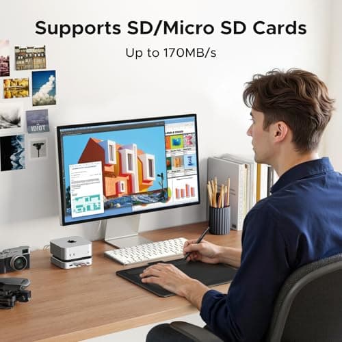 UGREEN Mac mini M4 Dock & Stand with NVMe SSD Enclosure, 3 USB A 10Gbps, USB C Data Port, SD Card Reader for Mac mini M4/ M4 Pro — view 5