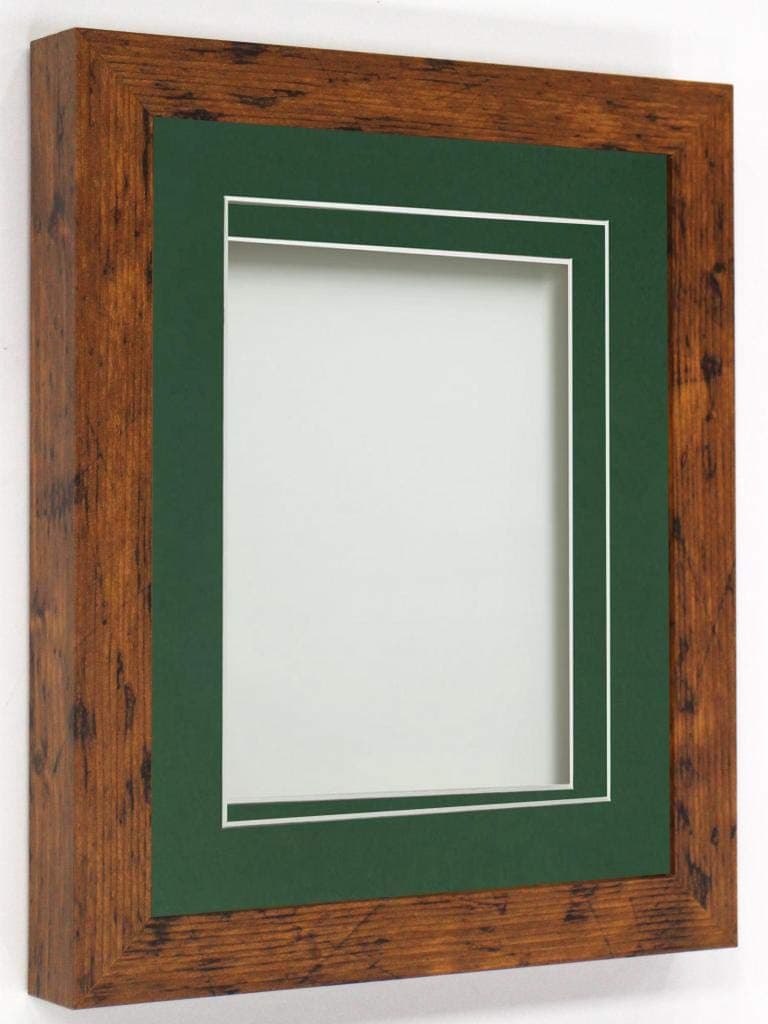 Rickman Box Frame Rustic with Bottle Green Mount, 14x11 for A4