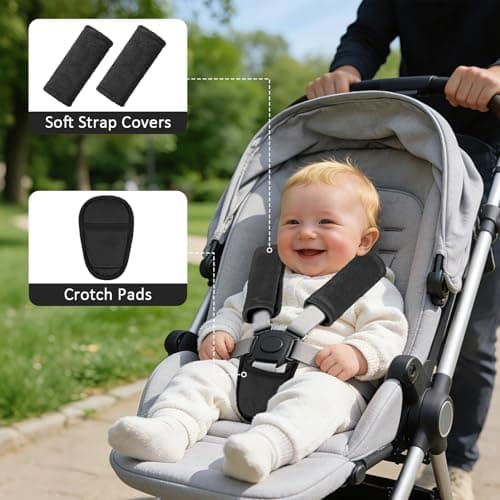 SWESEN Baby Car Seat Strap Covers, 3 Piece Soft Car Seat Strap Shoulder Pads for Baby Girls Boys, Double-Sided Use carseat Straps Covers for Stroller, Car Seats, Pushchair, Black — view 5