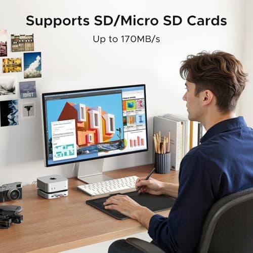 UGREEN Mac mini M4 Dock and Stand DP Hub for Mac mini M4 and M4 Pro 2024 with M.2 NVMe SSD Enclosure, 4K144Hz DP,10G USB A/C, SD/TF, Audio — view 5
