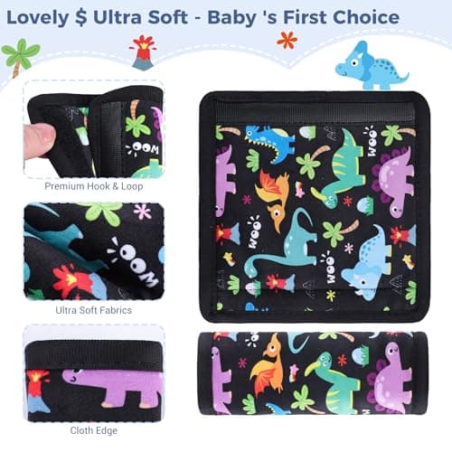 COOLBEBE Car Seat Straps Shoulder Pads for Baby Kids, Super Soft Seat Belt Covers for All Car Seats/Pushchair/Stroller/High Chair, Dinosaur Style, Polyester Material — view 3