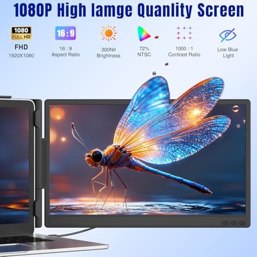 KEFEYA Laptop Screen Extender 14", FHD 1080P IPS Laptop Monitor Extender, Portable Monitor for Laptops 13-17" with USB-C/HDMI Port, Plug n Play for Windows/Mac/Android/Switch/PS5