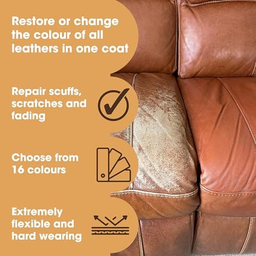 Furniture Clinic Leather Repair Paint | 2-in-1 Seal and Color | Use on Scratches, Tears, and Holes in Car Seats, Furniture | Quick and Easy Leather Repair Kit for Furniture (Cream, 50ml / 1.7oz)