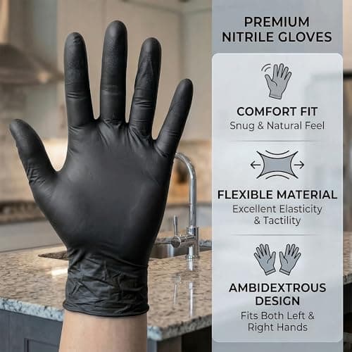 SOFTJOY Black Nitrile Disposable Gloves L - 100 Count – Powder & Latex Free Food Safe, 4 Mil Kitchen Gloves for Food Prep