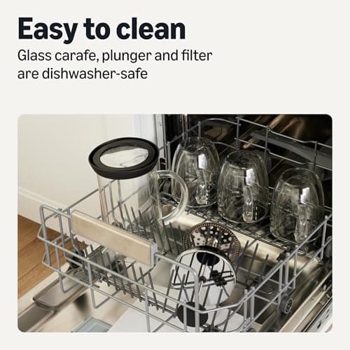 Amazon Basics French Coffee Press, 34 oz., Borosilicate Glass, BPA-Free, Triple Filtration System, Dishwasher-Safe Parts — view 5
