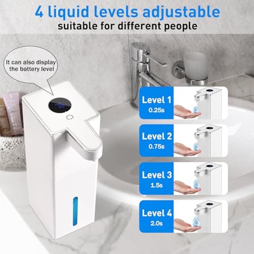 2 Pack Automatic Liquid Soap Dispenser Touchless, USB Rechargeable Smart Hand Soap Dispenser, 4-Level Adjustable, 14.88oz/440mL Wall Mount for Bathroom Kitchen Dish Soap-White+Black