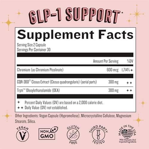 GLP-1 Plus Supplement for Weight Management Appetite Control for Women w Trpti OEA, CQR-300 & Chromium, Supports Natural Fullness Signals & Hunger, Metabolism Support Supplement Legendairy Milk 1-Pack