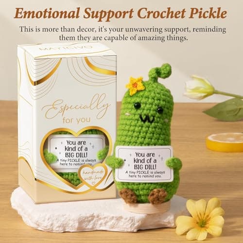 Emotional Support Crochet Plush Positive Pickle Inspirational Cheer Gifts for Women,Handmade Crochet Pickle Gift Thank You Birthday Mothers Day Teacher Appreciation Gifts for Coworker Nurse Mom Friend — view 2
