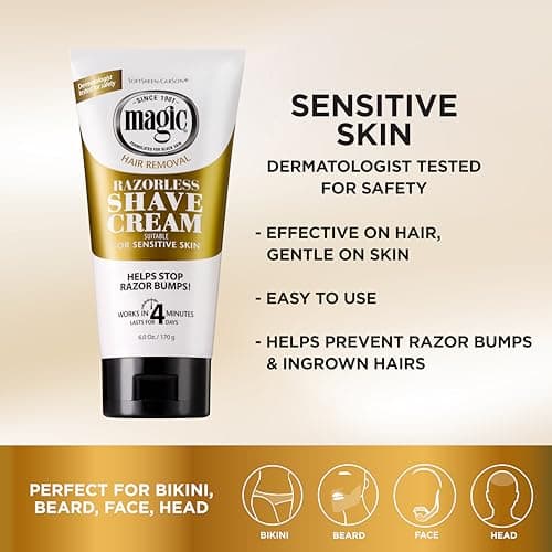 SoftSheen-Carson Magic Razorless Shaving Cream, Depilatory Hair Removal Cream, Works in 4 Minutes for Coarse, Curly Hair, 6 Oz