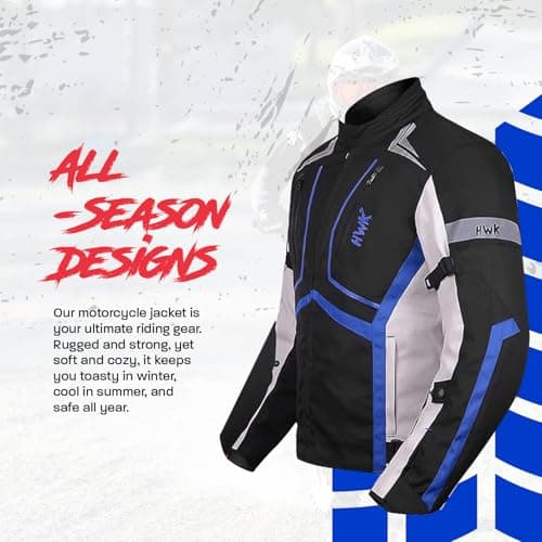 HWK Motorcycle Jacket for Men and Women Scorpion with Cordura Fabric for Enduro Motorbike Riding and Armor Foam Padding for Impact Protection, Dual Sport Motorcycle Jacket - Blue, X-Large