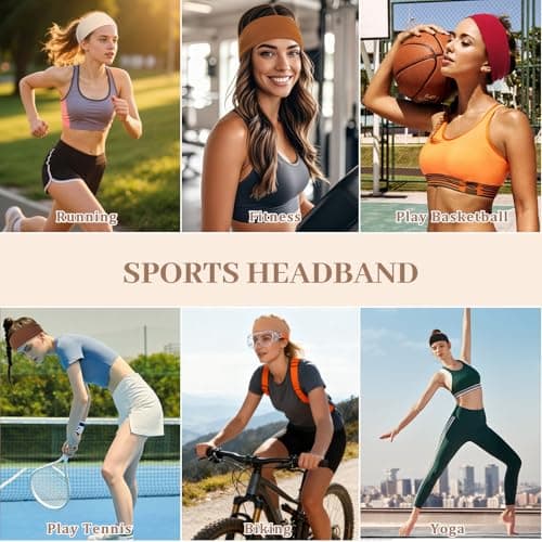 AWAYTR 6 Pack Wide Headbands for Women, Non Slip Stretchy Yoga Workout Head Bands, Trendy Everyday Fashion Hair Bands (Black/Red/Beige/Camel/Brown/Coffee) — view 4