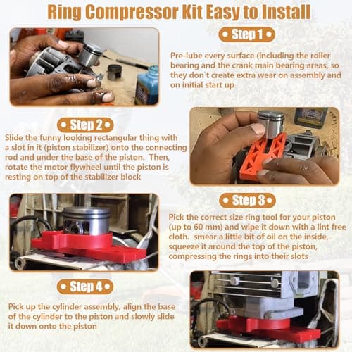 Earthtec 751-045 Ring Compressor Kit for Chainsaw Accessories,Small Engine Piston Ring Compressor for Chainsaw Blower Weed Eater,Compatible with Honda Kawasaki Yamaha Stihl Husqvarna 502507001 — view 4