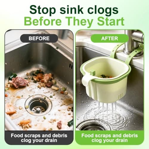 Hanging Sink Strainer Basket with Openable Bottom Cover, Kitchen Faucet Hanging Strainer, Press Automatic Dumping Basket (Green) — view 4