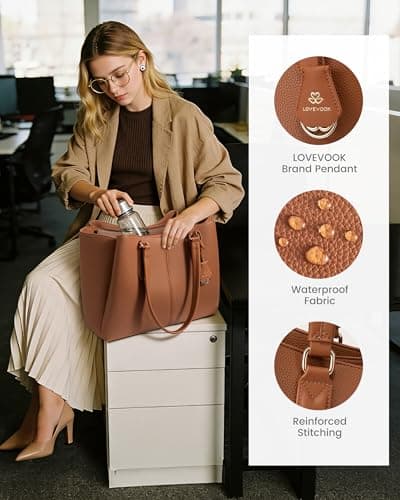 LOVEVOOK Laptop Tote Bag for Women 15.6 In Work Bags with Triple Compartments Large Faux Leather Computer Office Briefcase — view 5