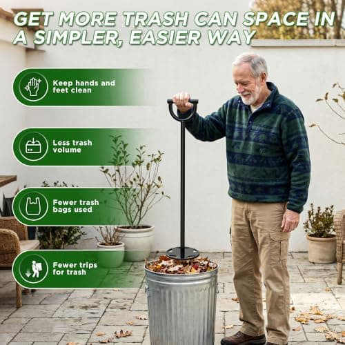 Trash Compactor for Kitchen - 30" All-Metal Manual Garbage Compactor, No Electric Tamper Trash Can Compacting Tool for Home & Outdoor Bins, Stand to Easily Compact Trash - No Bend, Squat, or Stomp — view 2