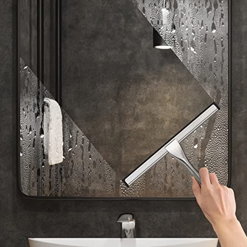 All-Purpose Stainless Steel Shower Squeegee for Shower Glass Door with 2 Adhesive Hooks, Bathroom Cleaner Tool Household Window Mirror Squeegee , Cleaning Tile Wall, Car, 10 Inch Silver — view 3