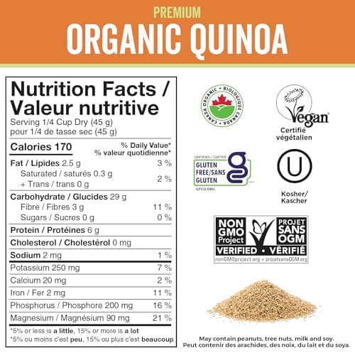Viva Naturals Organic Quinoa (4 lb) – Quinoa Organic, Non-GMO & Pre-Washed Whole Grain | Gluten-Free Vegan Plant Protein, Source of Fibre & Iron, Puffed Rice & Pasta Substitute