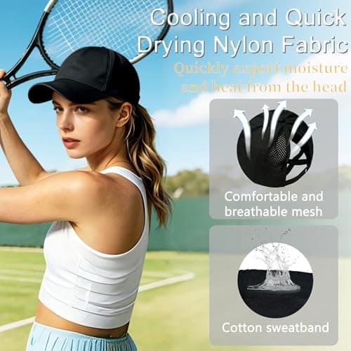 WXGKSA Womens Criss Cross Ponytail Baseball Cap, Adjustable High Messy Bun Sun Hat Quick Drying UV Protection Breathable Sport Cap for Outdoor Activities (US, Alpha, One Size, Black+Black) — view 2