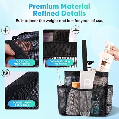 EUDELE Mesh Shower Caddy Portable for College Dorm Room Essentials, Shower Caddy Dorm with 9-Pocket Large Capacity for Beach, Swimming, Gym, Camping, Travel essentials — view 2