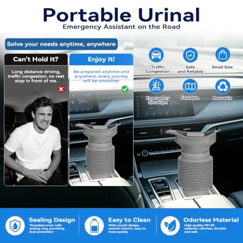 KkaFFe Pee Bottles for Men, Collapsible Emergency Urinal with Disposable Replacement Bags, Leakproof Car Pee Bottle for Men and Women, Set Urine Bottle, Travelling, Traffic Jams & Hiking (Grey) — view 3