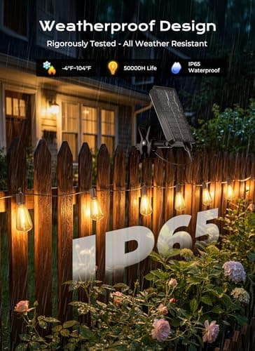Brightown 76FT Solar String Lights Outdoor Waterproof, Patio Lights with Remote and 23+1 LED Shatterproof Bulbs, Dimmable & Timable, 3 Light Modes, Solar Lights Outdoor for Yard Camping Party Outside — view 3