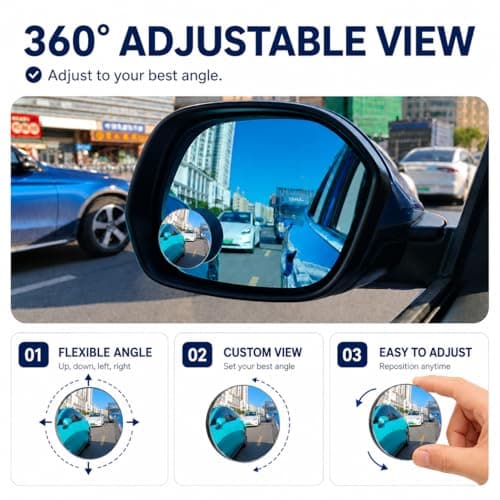 PyraLume Frameless Car Blind Spot Mirror 2 Pack - Premium Convex HD Glass Round Side Blind Spot Mirrors with Wide Angle View, Eliminate Blind Zones & Parking Assistance for Safe Driving — view 4